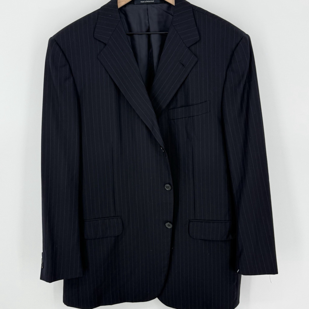 Ermenegildo Zegna Blue Pinstripe 3 Button Blazer 100% Wool Men’s Size 58R